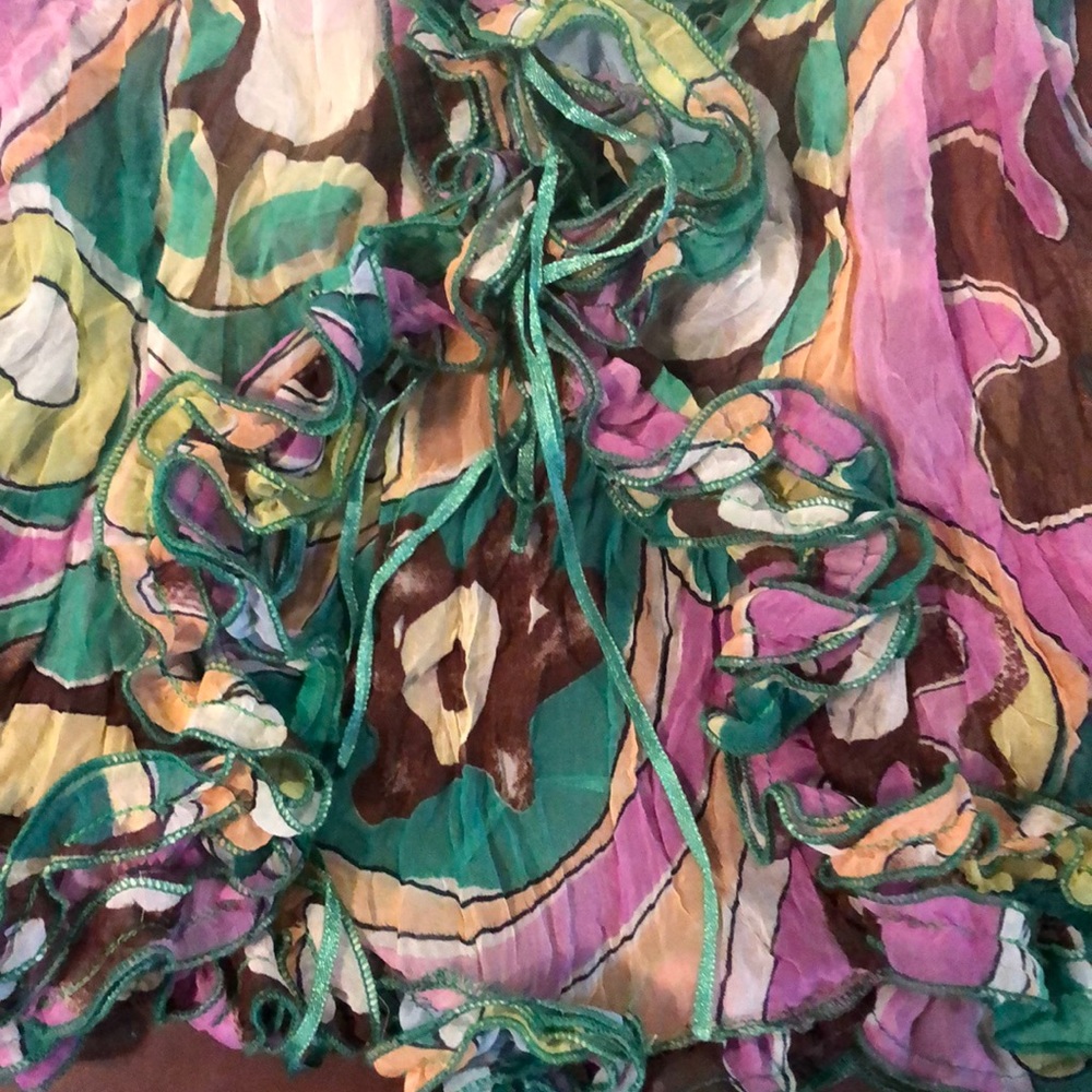 🔵VINTAGE MULTI COLOR CRINKLED RUFFLE TOP - Picture 4 of 4